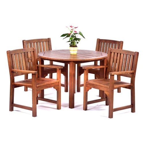 Melton hardwood round table and 4 armchair set