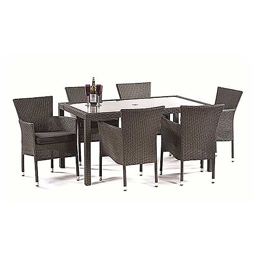 Oasis glass dining table and 6 arm chair set