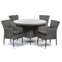 Oasis round glass table and 4 stacking chairs