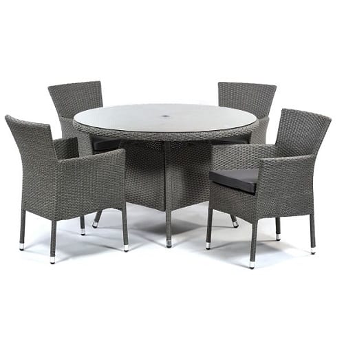Oasis round glass table and 4 stacking chairs