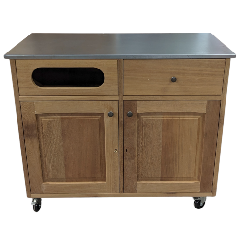 External iroko dumbwaiter - 1100w Galvanised top + bin drop flip